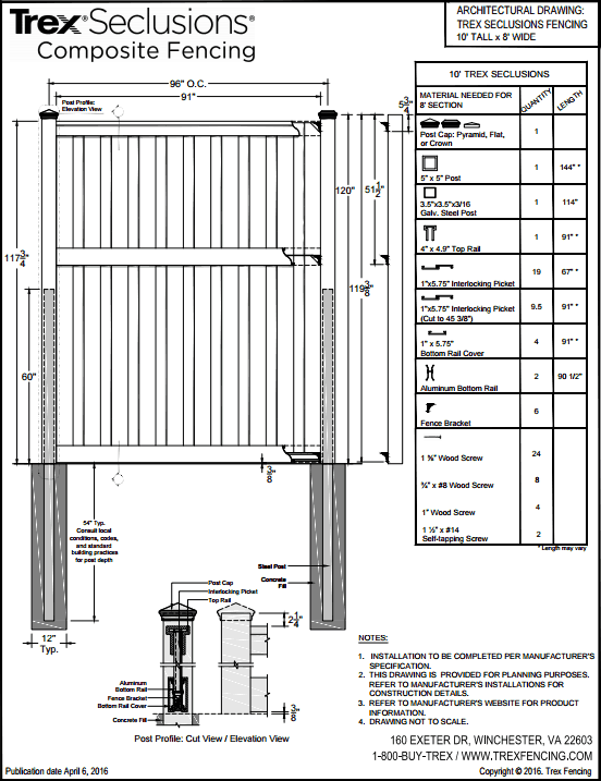 Trex Fencing for Tall Fence Enclosures and Perimeters 1 Image of Trex Seclusions Fence product specifications sheet