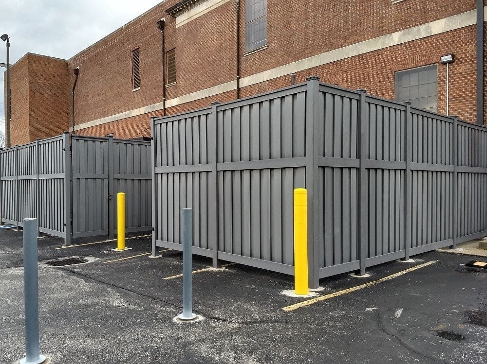 A Trex Fencing enclosure for an AT&Tsubstation Trex Fencing for Tall Fence Enclosures and Perimeters 1