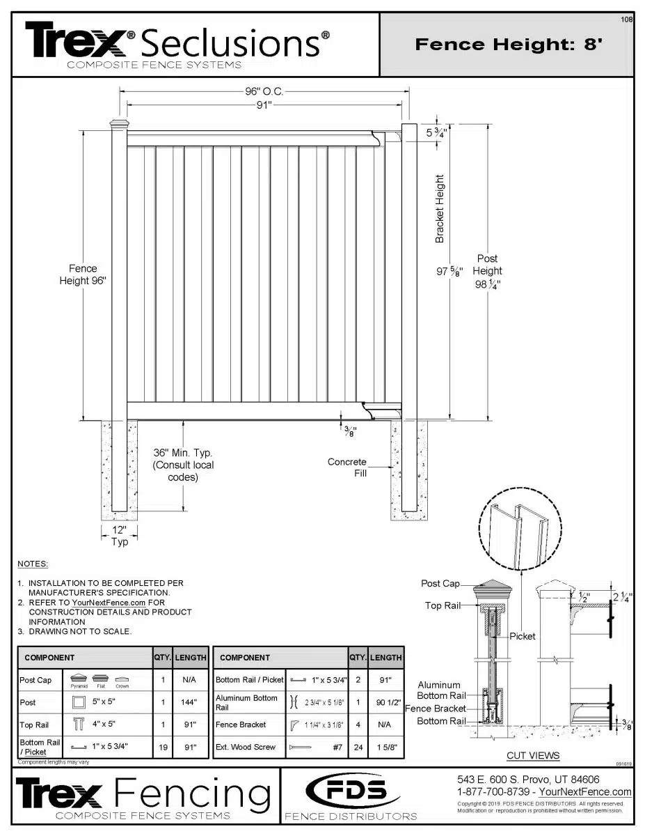 Trex Seclusions Fence Panel Kit - 8-ft. Tall 12 Trex Seclusions Fence Panel Kit - 8-ft. Tall 9