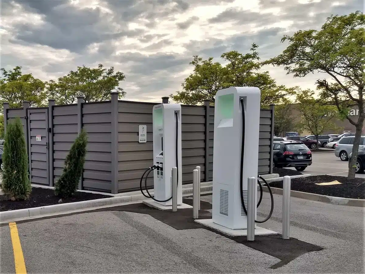 Trex Fencing for Electrify America Superchargers - Georgetown KY Architects designed this enclosure using Trex Fencing