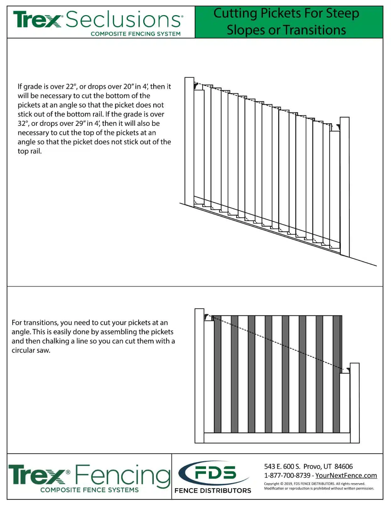 Cutting Pickets for Steep Slopes or Transitions >> Seclusions Install Guides 9