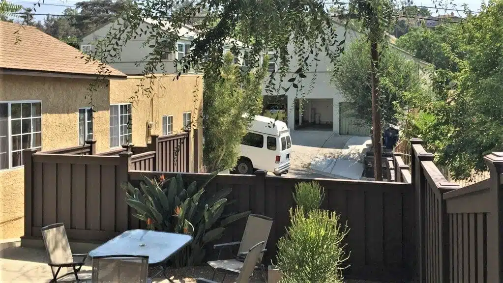 Trex Fencing Privacy Screen Trex Fencing around a patio in a Southern California urban yard