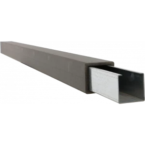 A picture of a steel post stiffener inserted in a Trex post