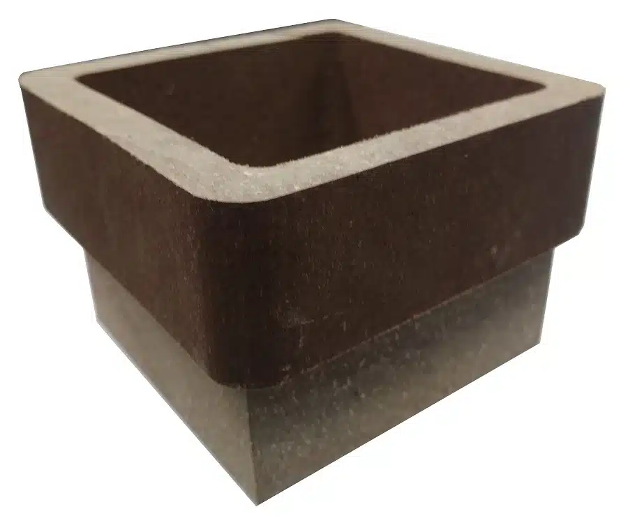 An adaptor for the 5" x 5" Trex post caps used to attach caps to obsolete 5.5" x 5.5" posts