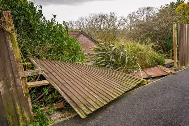 Fence damaged by high winds,