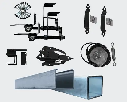 Trex gate hardware kit and steel hinge post stiffeners